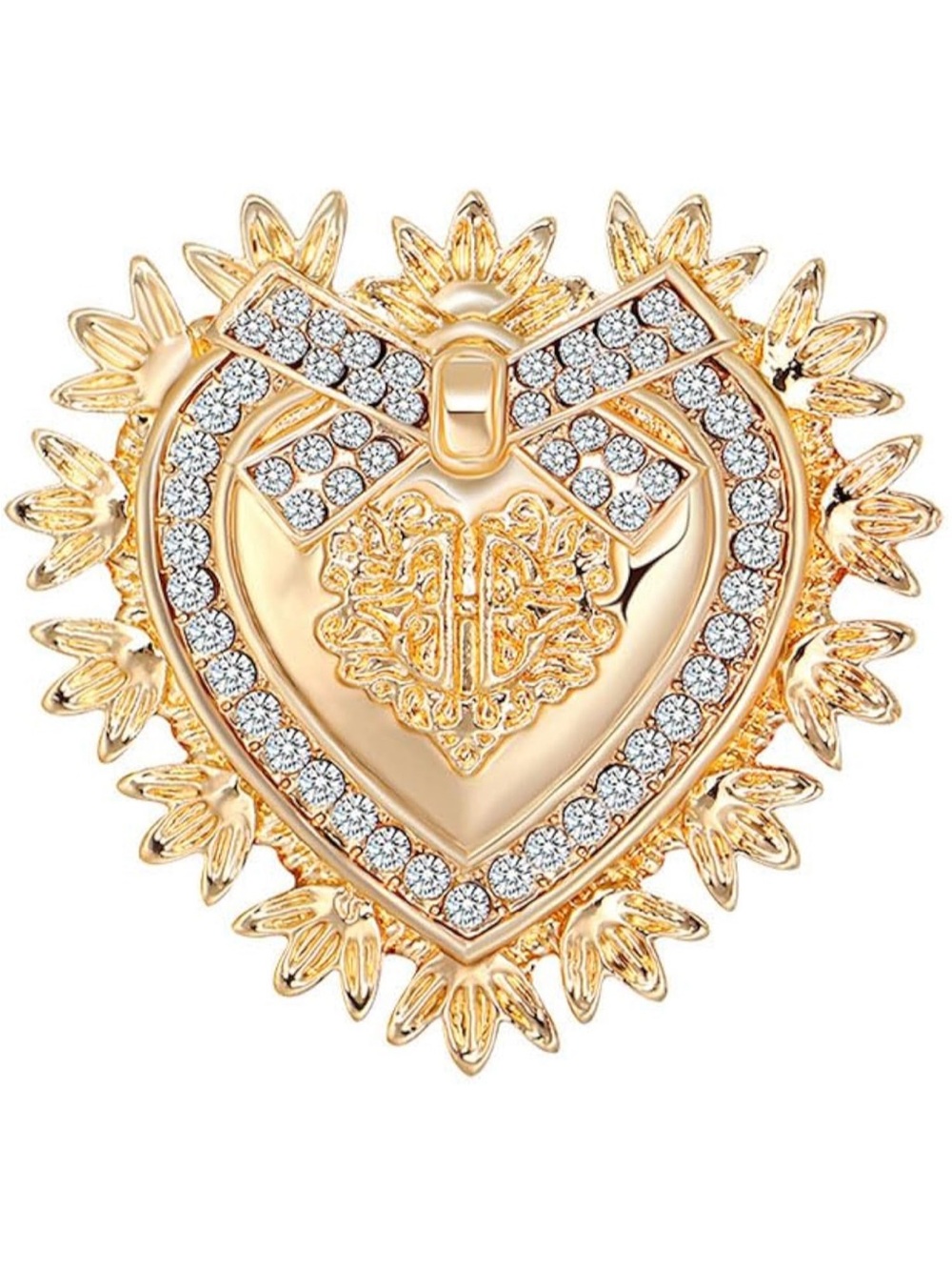 Vintage Baroque Gold Heart Crystal Brooch